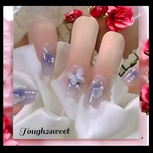 🆕️$6 OR 2 FOR $10~BLUE AURORA BUTTERFLY 24 DESIGNER PRESS~ON NAILS